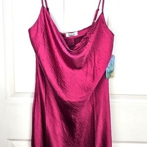 Justify Med Pink Silky Satin Slinky Formal Drinks Date Cowl Neck Dress NWT‎